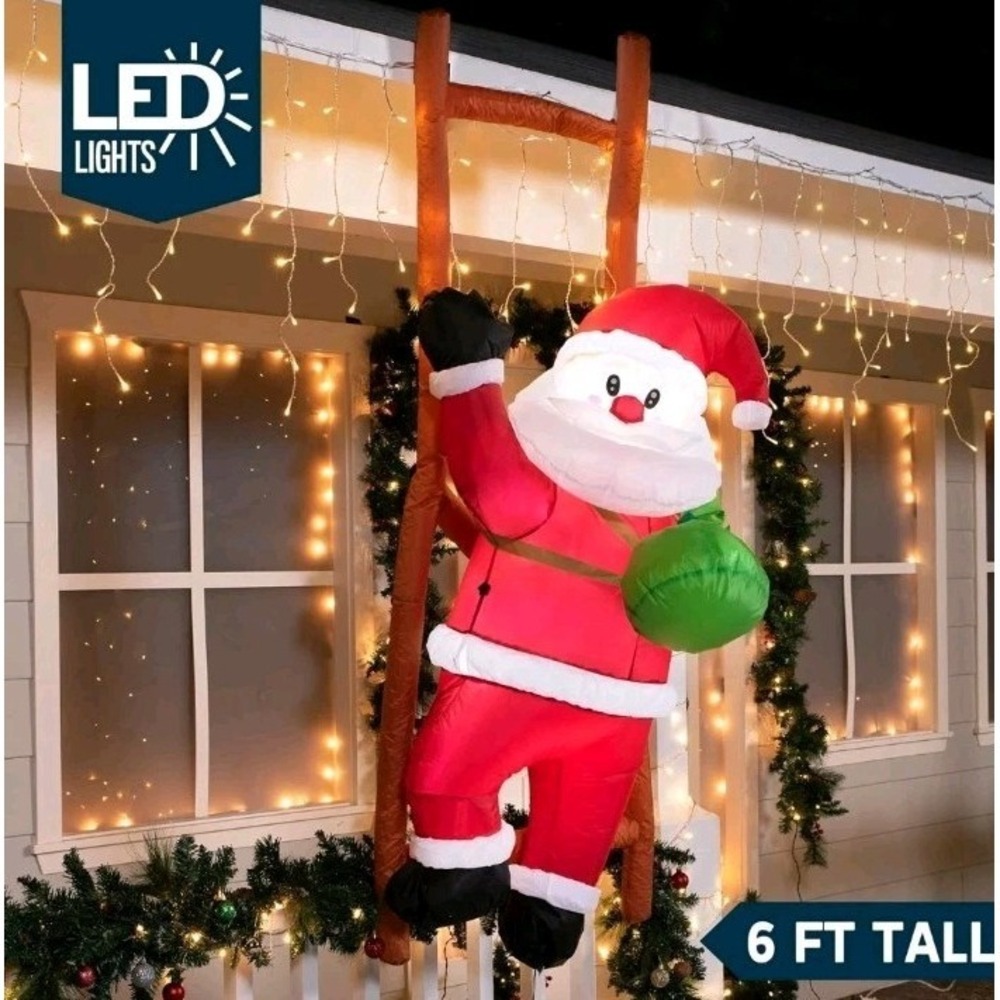 6 FT Inflatable Climbing Santa with LED Lights for Christmas Cheer